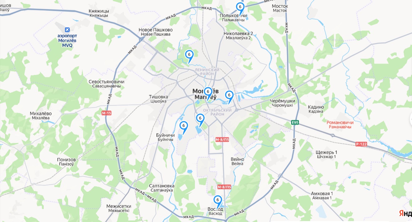 Карта Могилеве с местами для купания Карта Могилеве с местами для купания