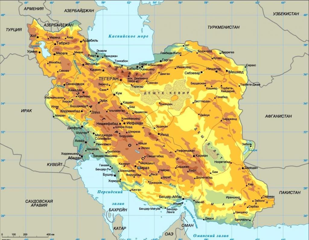 Карта Ирана и пустыни Деште-Лут